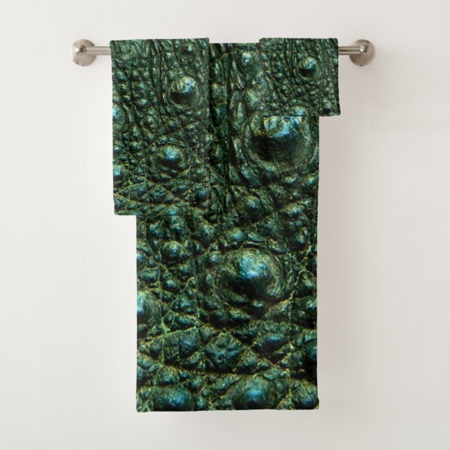 Green Alligator Skin Texture Bath Towel Set (Insitu)