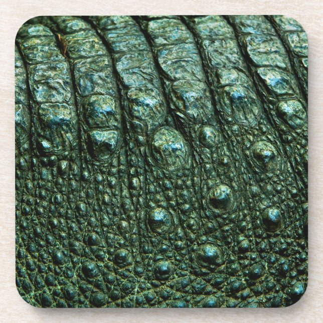 Green Alligator Skin Texture Beverage Coaster (Front)