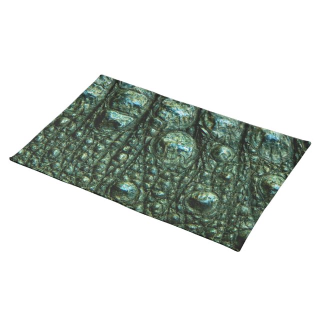 Green Alligator Skin Texture Cloth Placemat (On Table)
