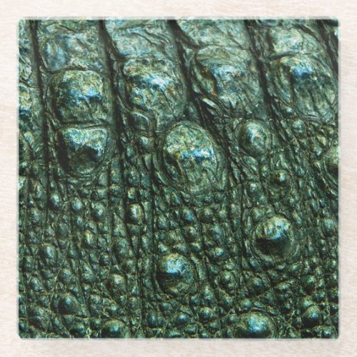 Green Alligator Skin Texture Glass Coaster