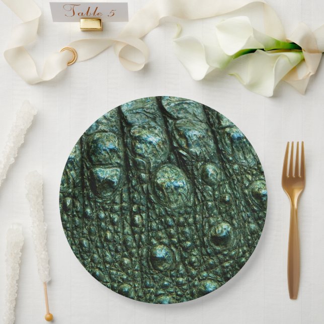 Green Alligator Skin Texture Paper Plates (Wedding)