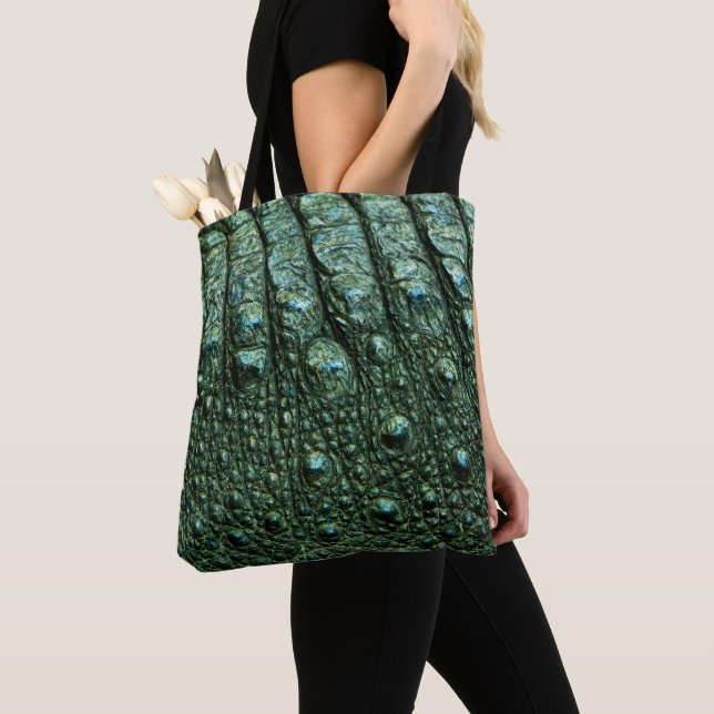 Green Alligator Skin Texture Tote Bag (Close Up)