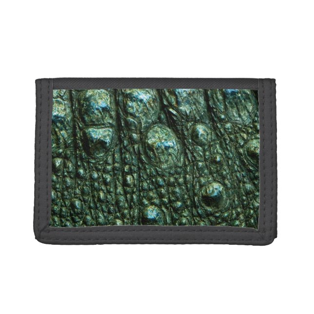 Green Alligator Skin Texture Trifold Wallet (Front)