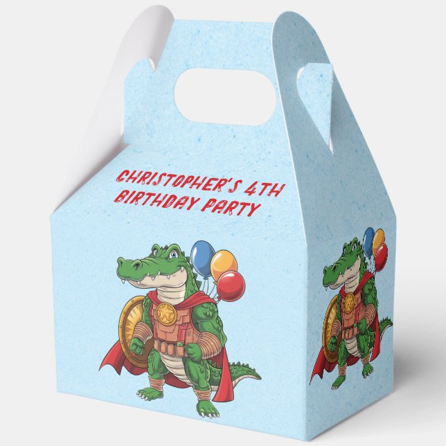 Green Alligator Superhero Birthday Party Favor Boxes (Back)