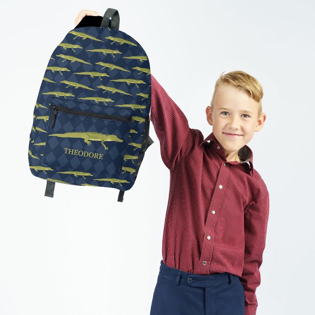 Green Alligators and Navy Blue Patterned Printed Backpack (Creator Uploaded)
