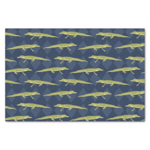 Green Alligators Navy Blue Diamond Pattern Tissue Paper
