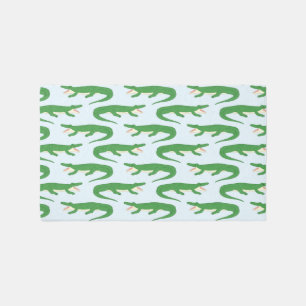 Green Alligators on Pastel Blue Rug