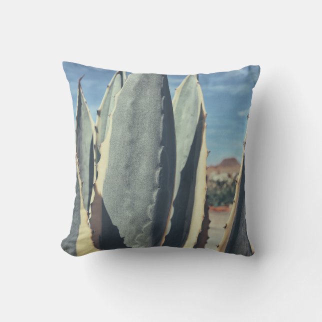 Green Aloe Succulent Leaves Throw Pillow Cushion (Front)