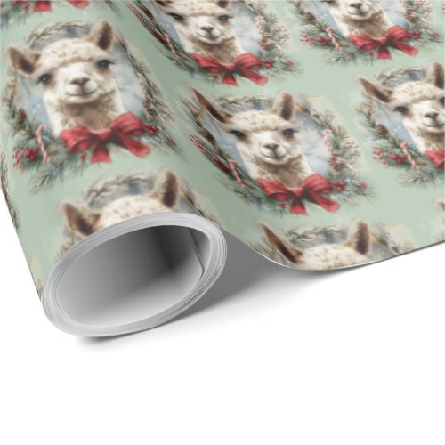 Green Alpaca Christmas Gift Wrapping Paper
