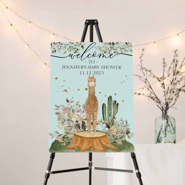 Green Alpaca Floral Welcome to baby shower Foam Board (In Situ (Stand))