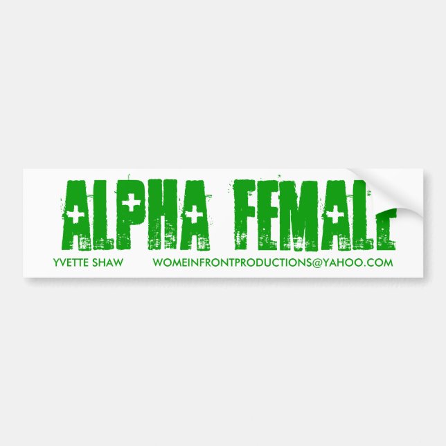 GREEN ALPHA FEMALE BUMPER STICKER (Front)