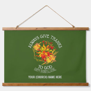 Green ALWAYS GIVE THANKS TO GOD Thanksgiving Hanging Tapestry