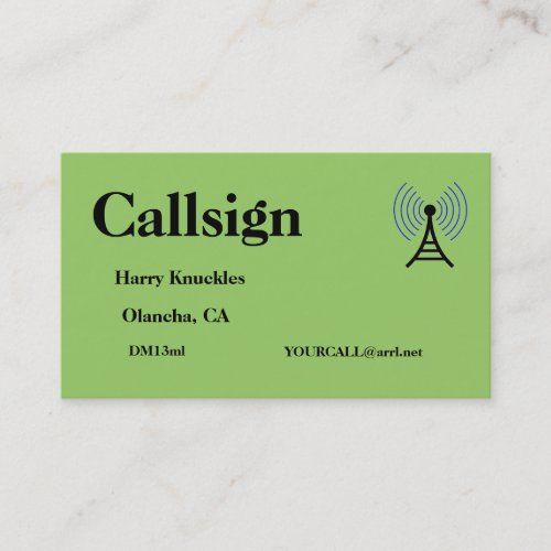 Green Amateur Radio Call Sign Business Card