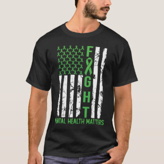 Green American Flag USA Mental Health Matters T-Shirt
