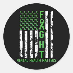 Green American Flag Usa Mental Health Problems Classic Round Sticker