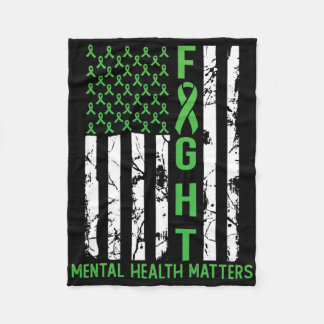 Green American Flag Usa Mental Health Problems Fleece Blanket