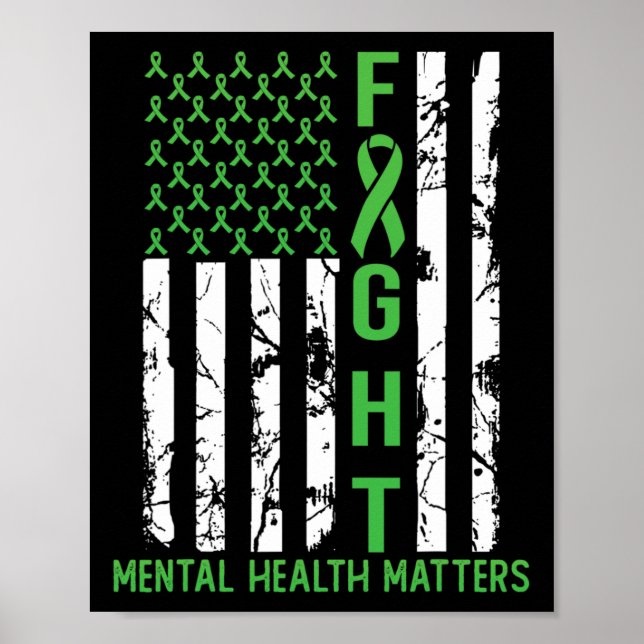 Green American Flag Usa Mental Health Problems  Poster (Front)
