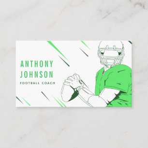 Green American Football Coach Player Social Media Business Card