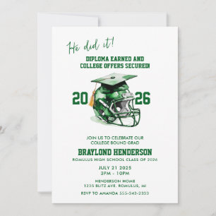Green American Football Graduation Party Invitation