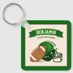 Green American Football Helmet Kids Name Keychain