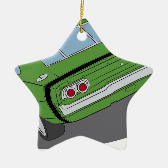 Green american muscle car ceramic ornament (Front)