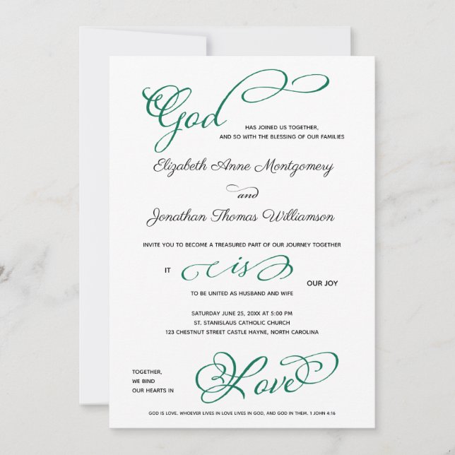 Green Anchor God is Love Christian Wedding Invitation (Front)