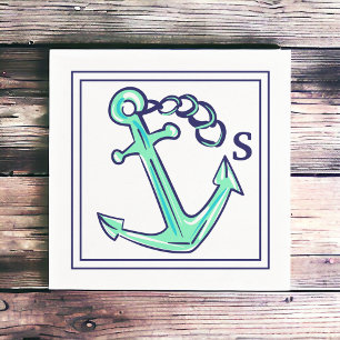 Green Anchor Monogram Nautical Napkins