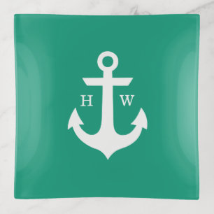 Green Anchor Monogram Trinket Tray