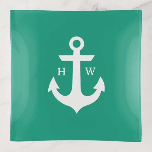 Green Anchor Monogram Trinket Tray