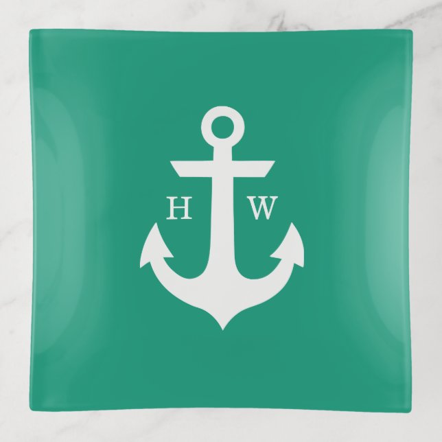 Green Anchor Monogram Trinket Tray (Front)