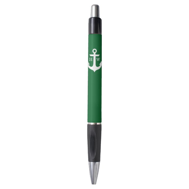 Green Anchor Monogrammed Pen (Front Vertical)