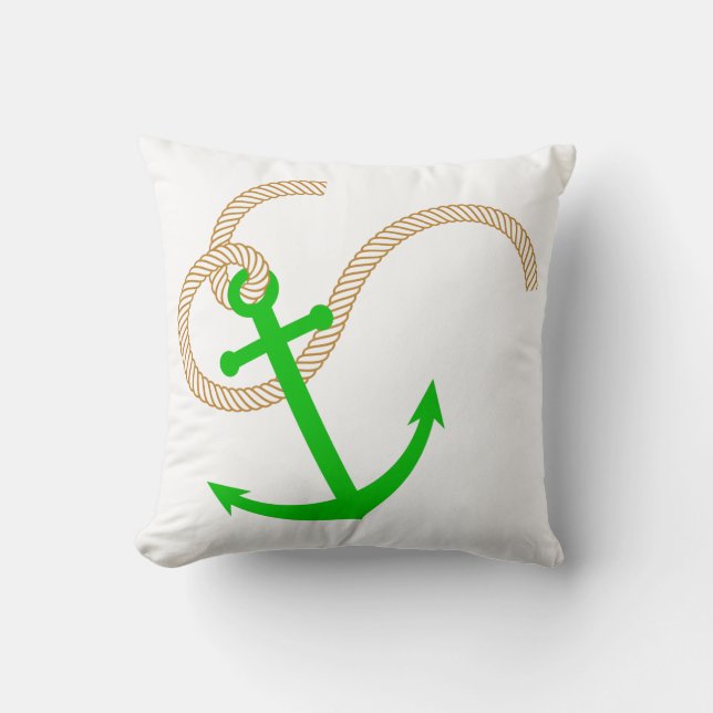 Green Anchor Nautical Pillow (Front)