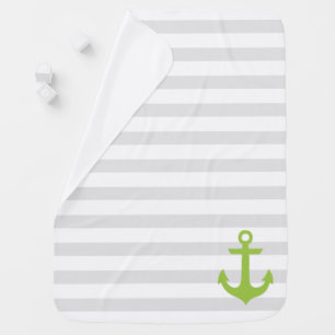 Green Anchor on Gray Stripes Swaddle Blanket
