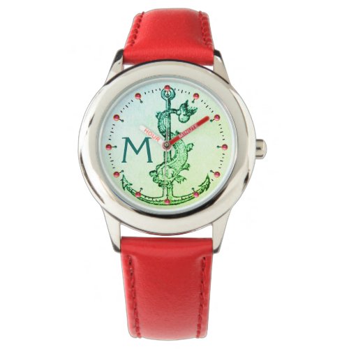 GREEN ANCHOR WITH FISH NAUTICAL MONOGRAM Pink Gems Watch