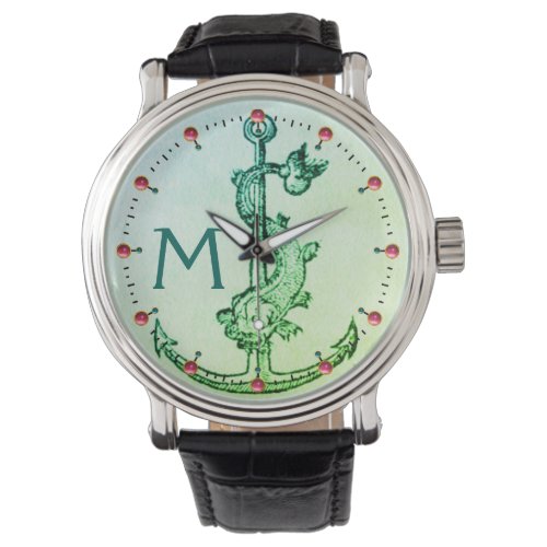 GREEN ANCHOR WITH FISH NAUTICAL MONOGRAM Pink Gems Watch