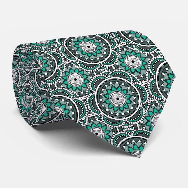 Green ancient Islamic mandala pattern Neck Tie (Rolled)