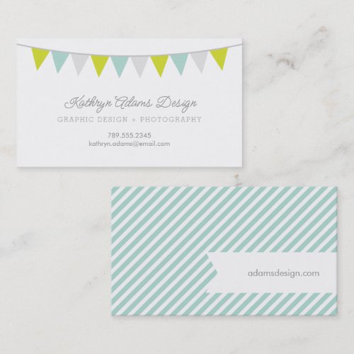 Gray Green &amp; Aqua Modern Bunting Business Card Templates