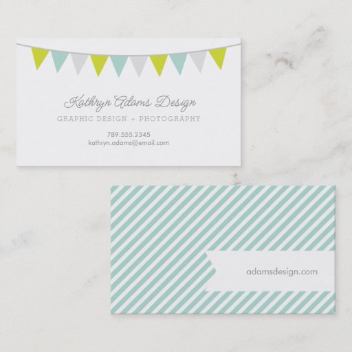 Customizable Gray Green &amp; Aqua Modern Bunting Business Card Templates