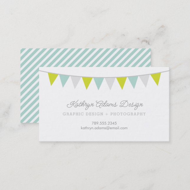 Green and Aqua Bunting Banner Business Card (Front/Back)