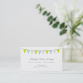 Green and Aqua Bunting Banner Business Card (Standing Front)