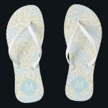 Green and Aqua Floral Damask Monogrammed Flip Flops<br><div class="desc">Beautiful and elegant floral damask pattern and quatrefoil frame monogram.</div>