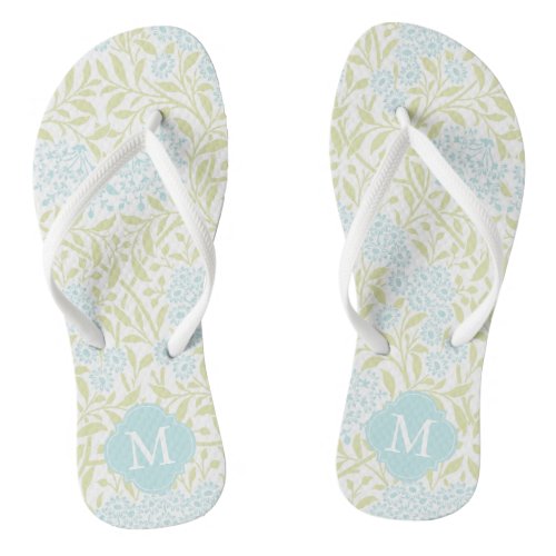 Green and Aqua Floral Damask Monogrammed Flip Flops