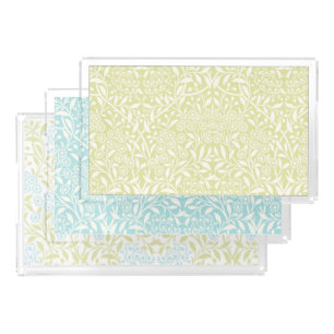 Green and Aqua Floral Damask Pattern Acrylic Tray