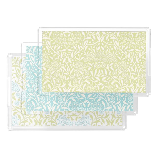 Green and Aqua Floral Damask Pattern Acrylic Tray (Set)