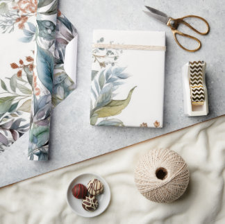 Green and Aqua Foliage Watercolour Wrapping Paper