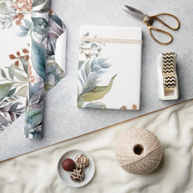 Green and Aqua Foliage Watercolour Wrapping Paper (Crafts)