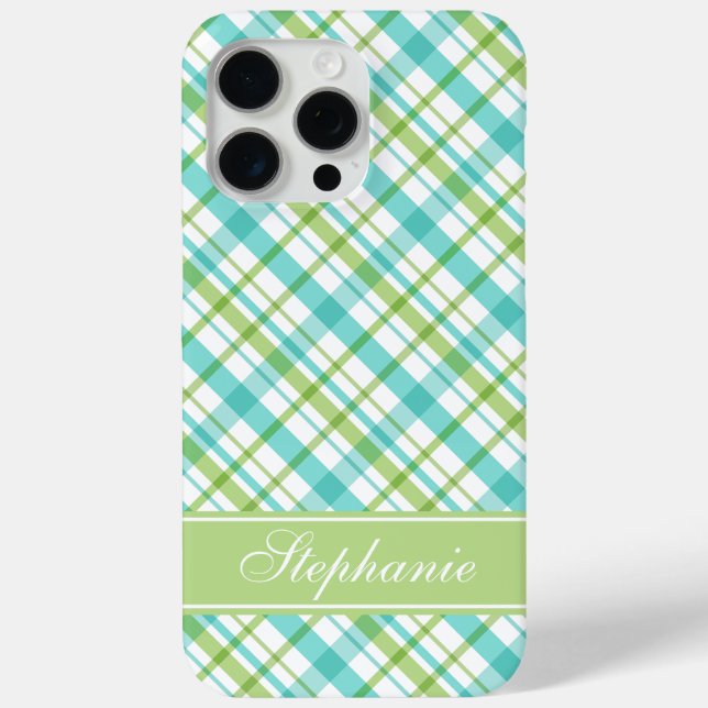 Green and Aqua Plaid Pattern Case-Mate iPhone Case (Back)