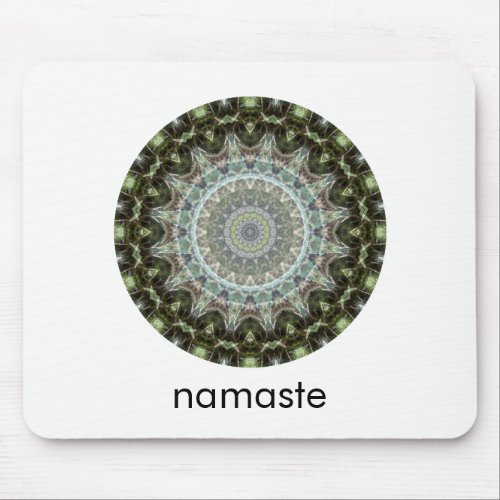 Green and Aqua Round Mandala Art Namaste Mouse Pad