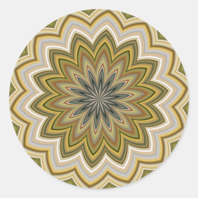 Green And Beige Abstract Flower Classic Round Sticker (Front)