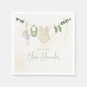 Green and Beige Delicate Watercolor Baby Shower Napkins